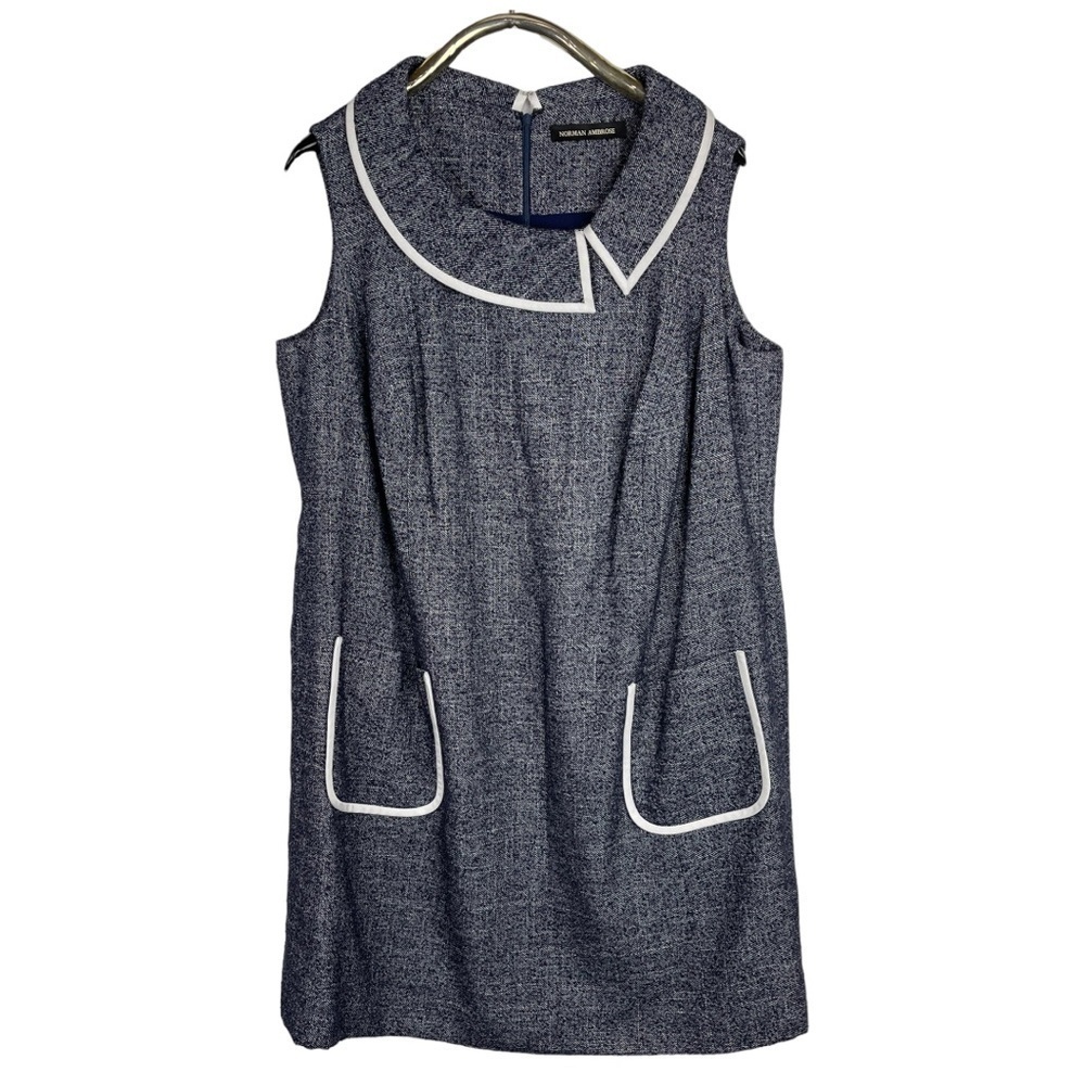 NORMAN AMBROSE SPECKLED ROUNDED FLAT COLLAR RETRO SLEEVELESS SHEATH DRESS